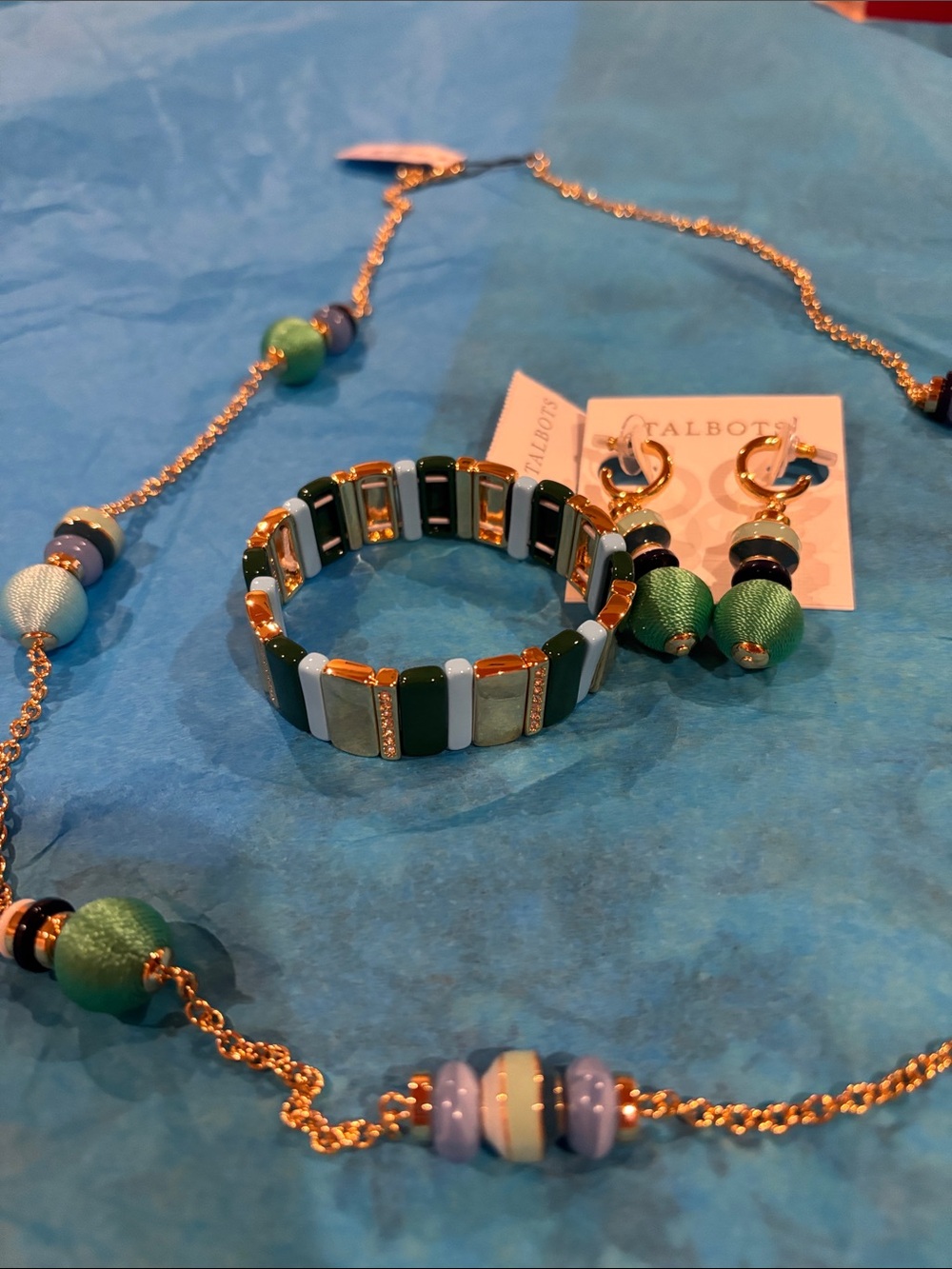 Talbots Green and Light Blue necklace set
